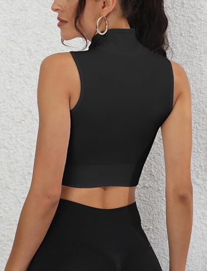 FEOYA Sleeveless Zip-Up Crop Top