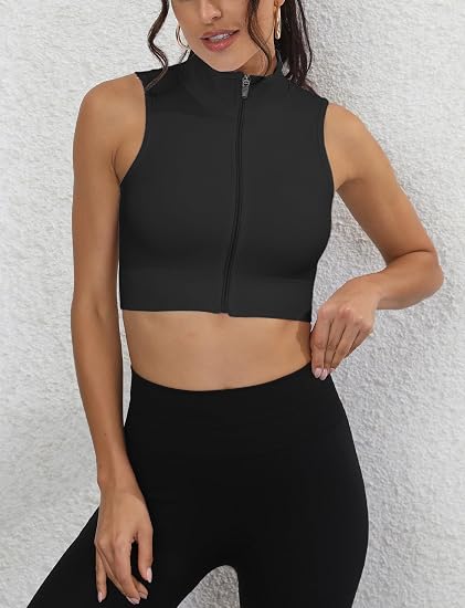 FEOYA Sleeveless Zip-Up Crop Top
